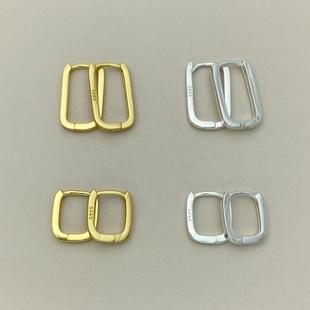 s925银加厚U形耳圈耳扣通体纯银方形耳环空托diy平安扣耳饰配件