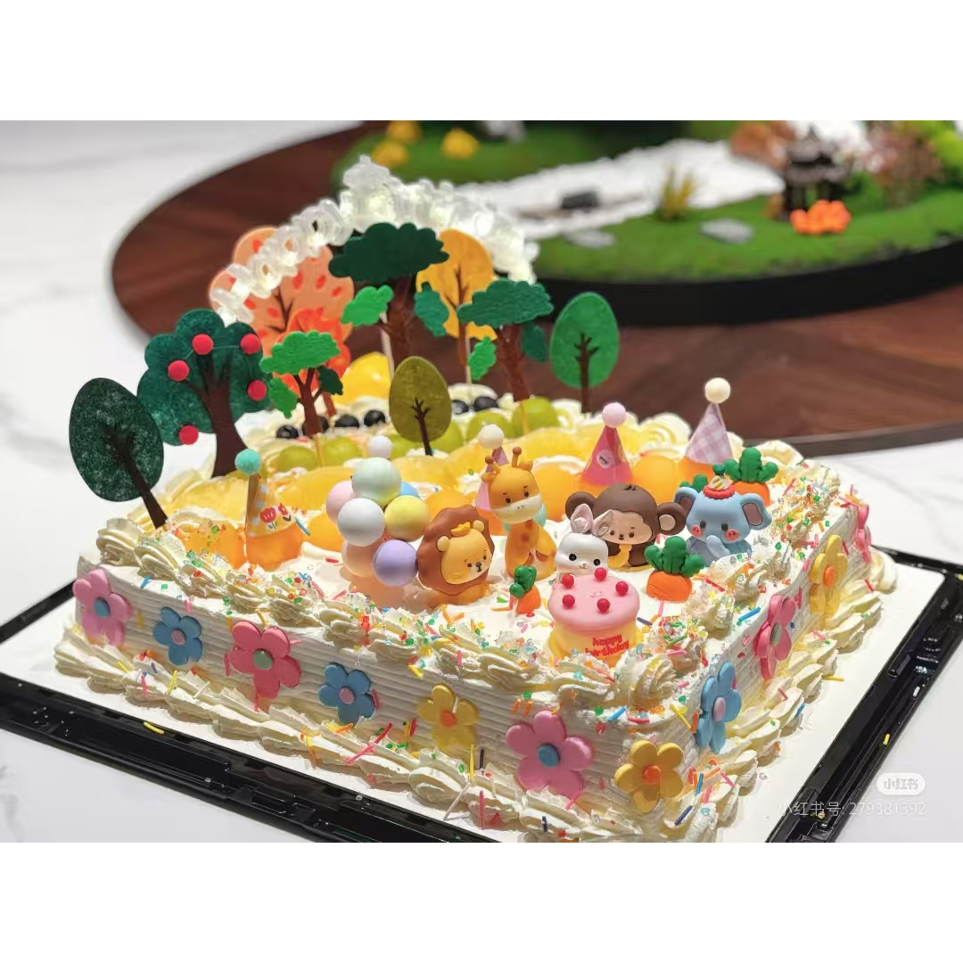 山姆同款周岁新款森系卡通动物蛋糕装饰摆件儿童生日蛋糕装饰插件