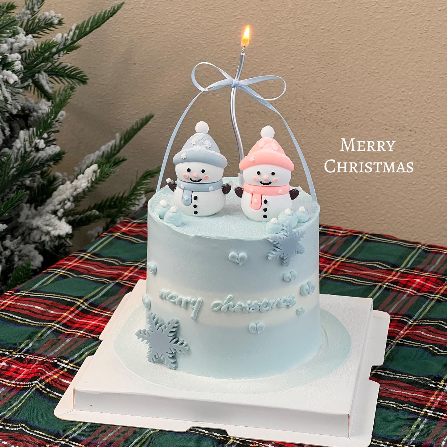 2025圣诞节可爱立体小雪人蛋糕装饰摆件冬日圣诞节日派对雪花插件