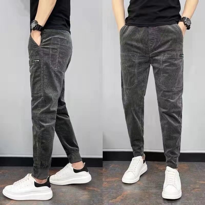 多口袋长裤灯芯绒卫裤小脚工装裤