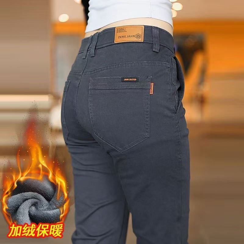 长裤+加绒+弹力+修身+直筒+休闲
