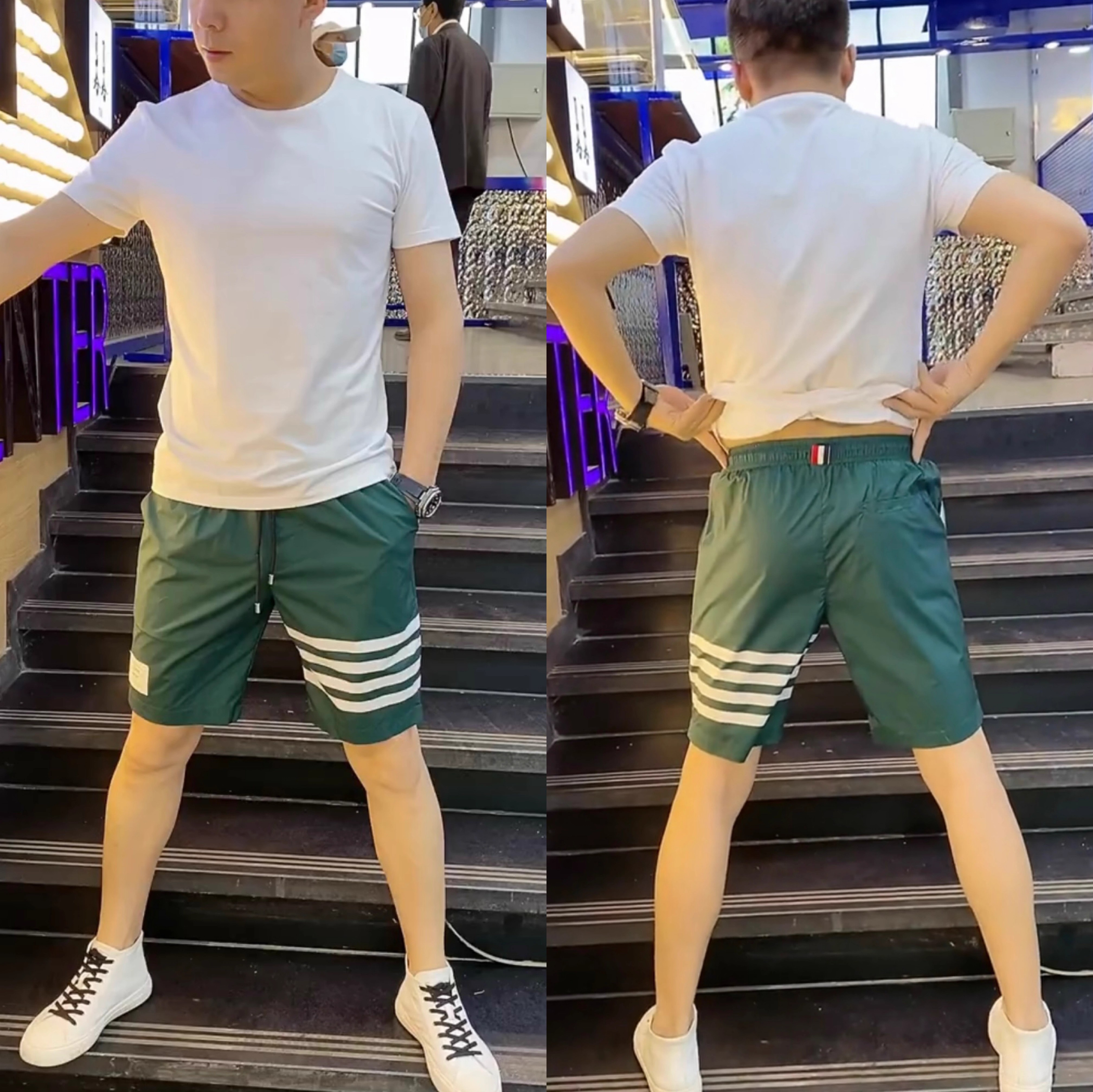 潮牌速干裤冰丝五分裤沙滩短裤男