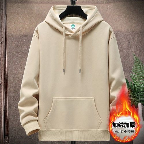 简约潮牌连帽卫衣加绒加厚男毛衫