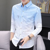 帅气男装 冰丝长衬衫 超薄款 渐变色痞帅衬衣户外防晒寸衫 男士 夏季