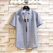 帅气青少年潮流冰丝半袖 短袖 外套 薄款 印花衬衣韩版 碎花衬衫 男夏季