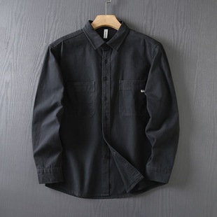 工装衬衫男日系复古纯棉衬衣外穿上衣青年潮牌早秋薄宽松休闲外套