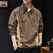 夏季 男士 潮牌立领半拉链户外冰丝防晒冲锋衣 衬衫 拼接撞色速干长袖