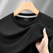 速干半袖 欧洲站竖条纹提花冰丝短袖 新款 夏季 体恤上衣服薄 t恤男士