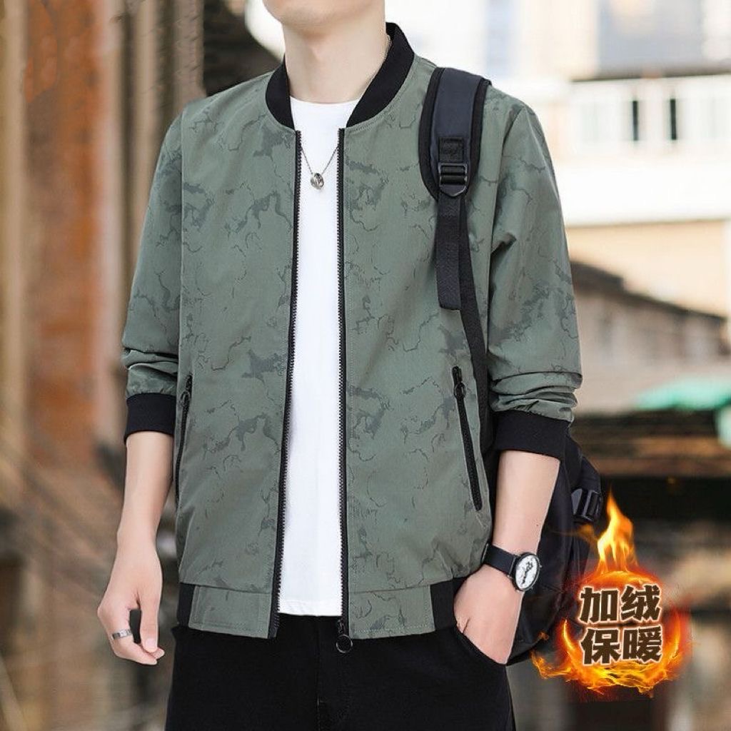 2025秋冬季迷彩夹克男士休闲百搭中青年加绒加厚外套棒球领上衣服