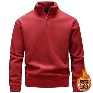 欧美男士秋冬季新款卫衣半拉链立领长袖T摇粒绒保暖百搭休闲外套