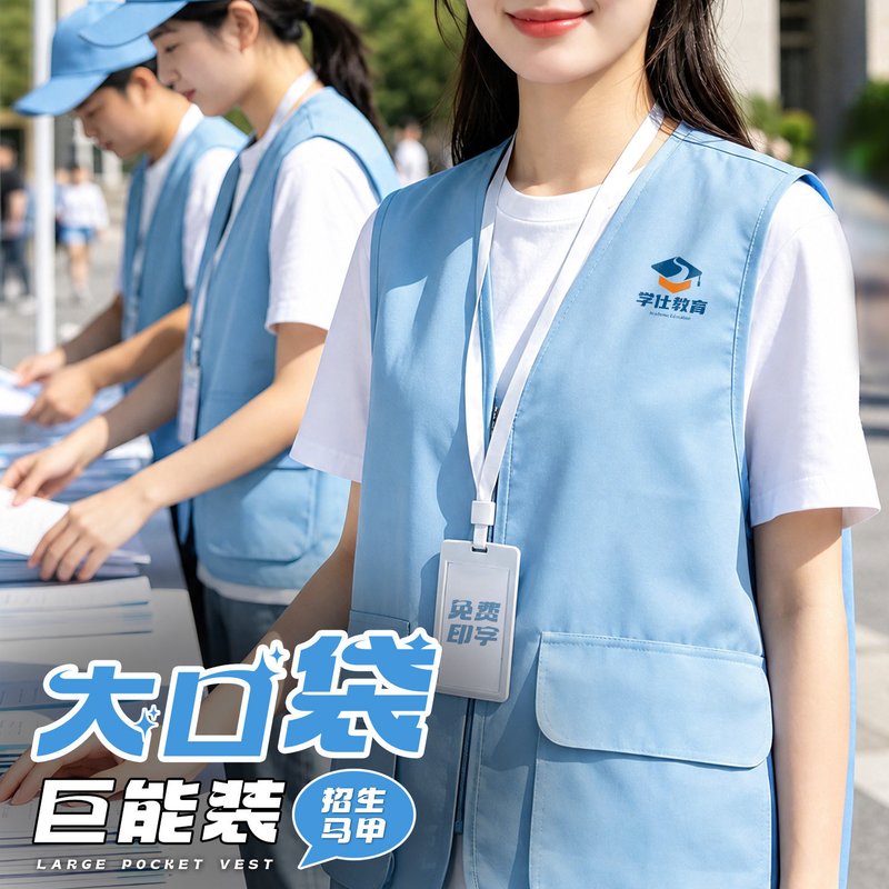 招生大口袋马甲工作服定制印logo托管班教培宣传志愿者工装背心男