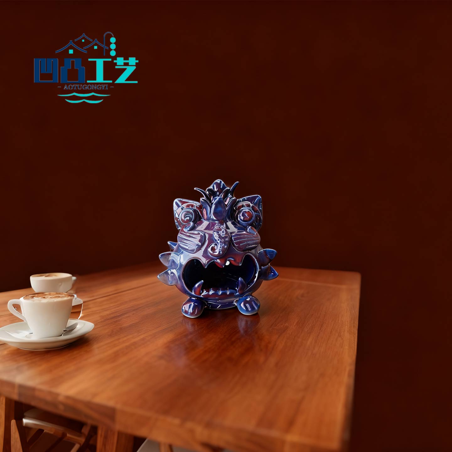 凹凸工艺云南大理文创手工陶瓷瓦猫香薰炉民族特色复古室内小摆件