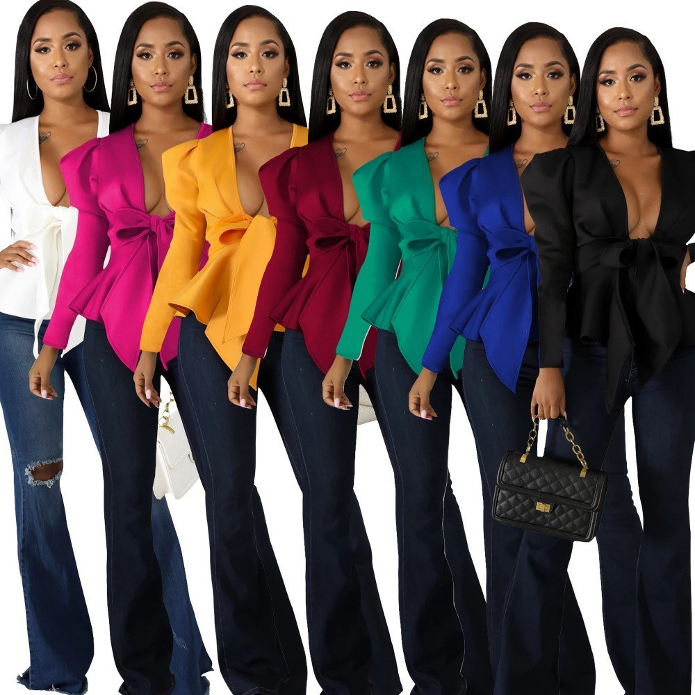 6632 fashion sexy ruffled hem cardigan bind long-sleeved