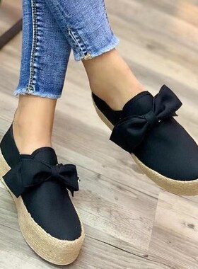 女鞋2020春秋新款wish亚马逊松糕休闲鞋蝴蝶结厚底大码女士单鞋