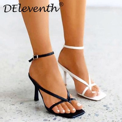 夹趾凉鞋女2020夏季新款一字式扣带高跟鞋women high heels shoes