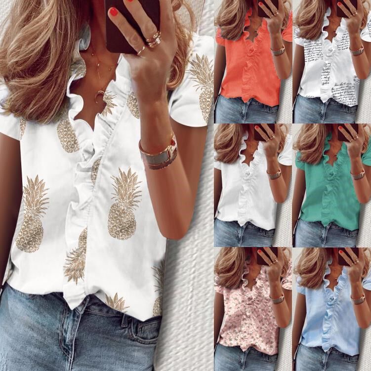 S-5XL夏季大码衬衫Plus-size summer blouses with short sleeves