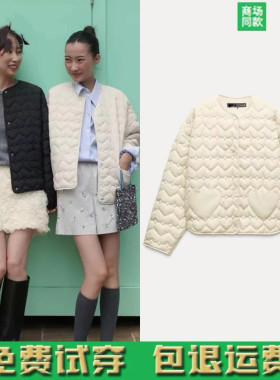 心形图案长袖棉服短外套