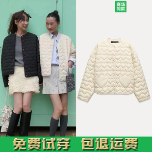 黑白两色棉服短外套 心形图案长袖 3046524 女装 秋冬新品