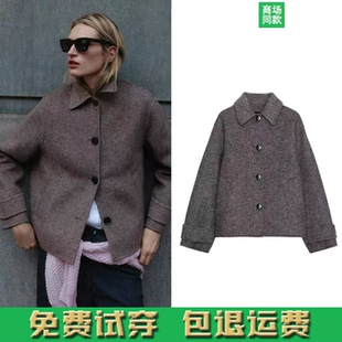 新品 4070221 女装 大衣外套毛呢夹克 704 羊毛人字斜纹短款 秋季