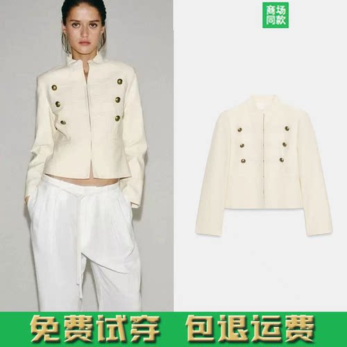ZA2026秋季新品女装百搭拿破仑长袖高领纽扣修身外套3811240 712