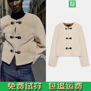 6318286 甜美气质皮草效果绳结扣双面毛绒夹克外套 秋冬新款 女装