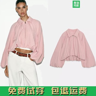 春夏新品女装甜美翻领宽松气球长袖飞行员夹克外套轻薄款 4344169