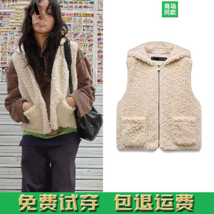 无袖 甜美时尚 羊羔毛抓绒连帽背心马甲女3046535 秋冬新款 2024