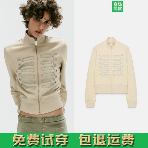 ZA 2026早秋季新品女装长袖休闲立领拉链绳结扣饰卫衣 5584803