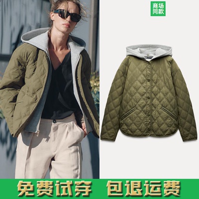 可拆卸连帽圆领长袖棉服夹克