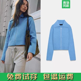 春季新品女装慵懒风宽松长袖翻领拉链针织外套开衫毛衣女 5755002