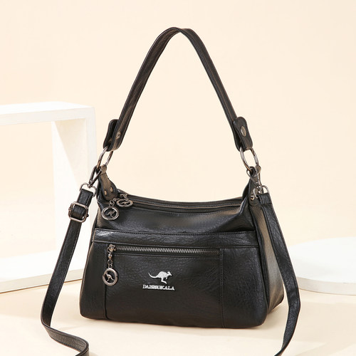 袋鼠正品真皮女包包2026新款大容量中老年妈妈包百搭斜挎包牛皮包