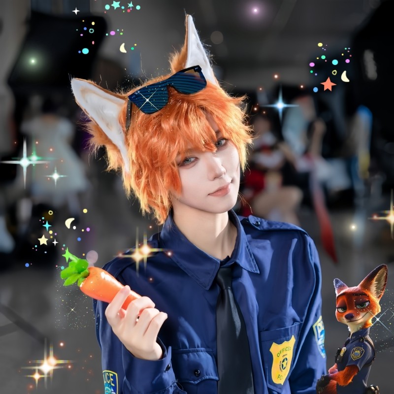疯狂动物城cos服儿童联名尼克狐假发cosplay耳朵发夹成人周边尾巴