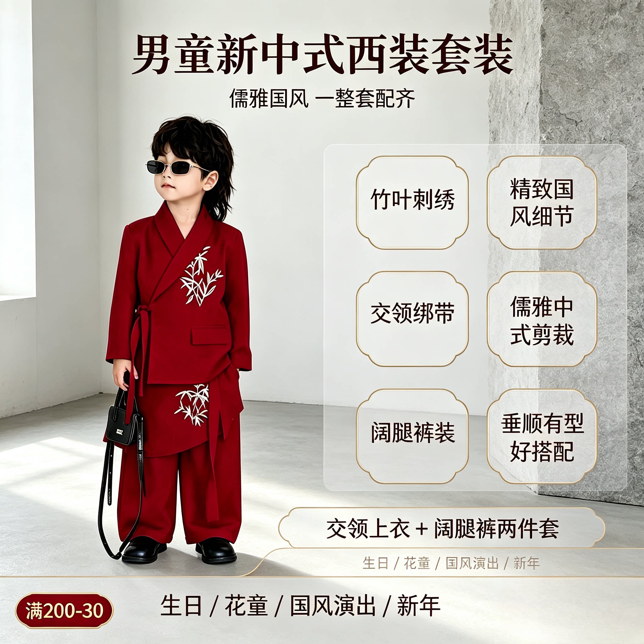 国风男童套装新中式两件套装穿搭端庄儿童时髦小个子叠穿男宝男孩