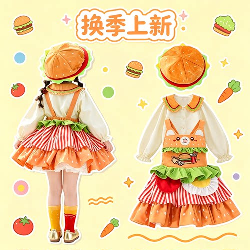 洛丽塔公主裙女童裙子2026秋装新款汉堡熊生日礼服女宝长袖连衣裙