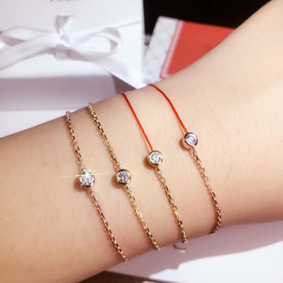 钻石红绳手链女 18K玫瑰金黄金白金彩金转运泡泡单钻手链法国正品