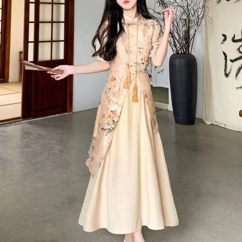 旗袍大码女装高级感新中式连衣裙夏款微胖汉元素国风别致绝美裙子