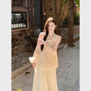 甜美气质娃娃衫 温柔风花朵印花无袖 设计感小众法式 衬衫 上衣 女夏季