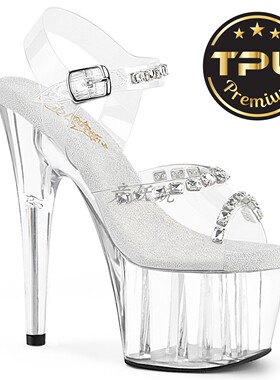 美国代购Pleaser17.8cm厚底防水台TPU鞋面水钻露趾高跟凉鞋女鞋