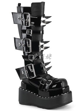 美国代购Pleaser/Demonia11.4cm厚底防水台金属爪尖刺扣带及膝靴