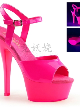 美国Pleaser15.2cm荧光钢管舞高跟凉鞋防水台露趾系带高跟凉鞋女