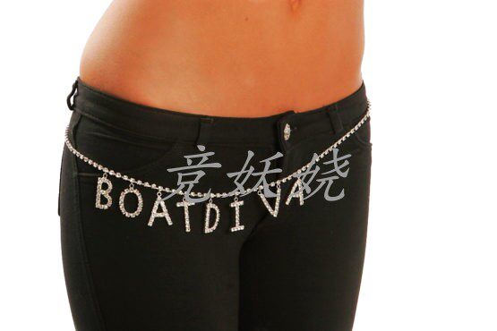 美国代购Western Fashion西方狂欢派对饰品字母BOAT DIVA水晶肚链