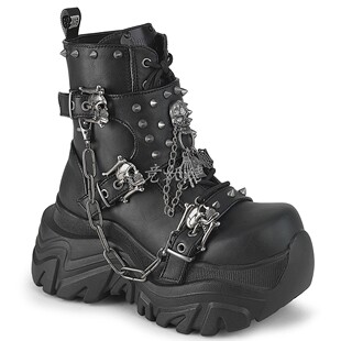 美国代购Pleaser/Demonia8.3cm双骷髅扣带链子侧拉链短筒靴马丁靴