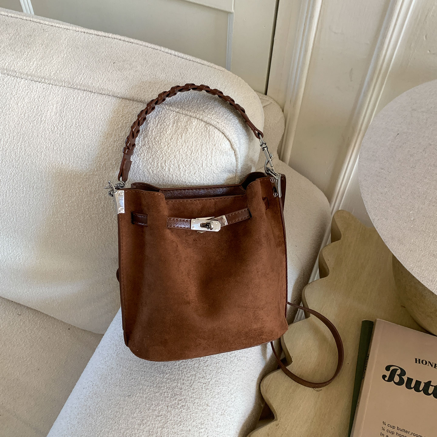 复古磨砂水桶包手提包单肩斜挎包