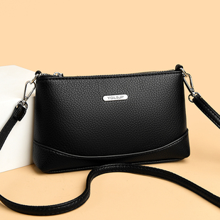 骞诺贝儿2025新款真皮质感斜挎包女时尚百搭轻便妈妈包中号黑色