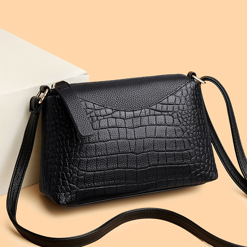 骞诺贝儿真皮质感鳄鱼纹小方包女单肩斜挎包百搭休闲简约女包