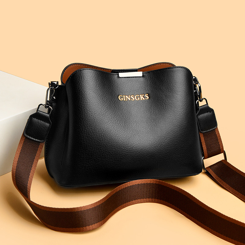 骞诺贝儿真皮质感女包水桶包百搭大容量多隔袋单肩斜挎妈妈包