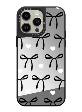 MIAIKOSS/妙吻镜面艺术家联名黑色蝴蝶结爱心适用iPhone15Promax苹果17手机壳潮牌14防摔套13个性12女11磁吸