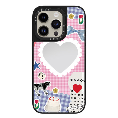 联名艺术家Marinta Calvi格纹奶牛镂空爱心适用iPhone16Promax苹果17手机壳15潮牌14防摔套13个性12女11精致