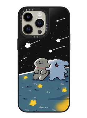 MIAIKOSS/妙吻联名Maltese线条小狗蝴蝶秋千贴纸适用iPhone15Promax苹果17手机壳潮牌14防摔套13个性12女16