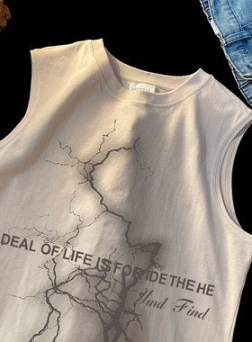 2024新款复古潮流印花无袖男女宽松运动健身美式背心M4086特p18